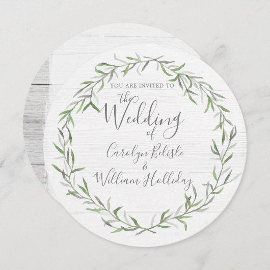 Rustiek hout & Botanische bladeren Bruiloft uitnod Kaart (Voorkant / Achterkant)