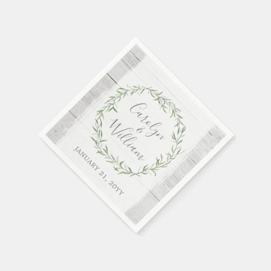 Rustiek hout & botanische bladeren krans bruiloft servetten (Hoek)