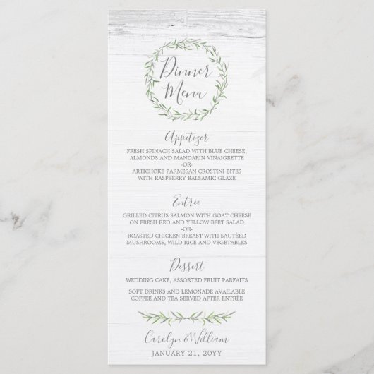 Rustiek Hout & Botanische bladeren Krans Diner Men Menu (Voorkant)