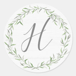 Rustiek hout & Botanische bladeren Monogram brief Ronde Sticker