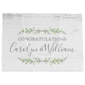 Rustiek hout & botanische bruiloft gefeliciteerd groot cadeauzakje (Achterkant)