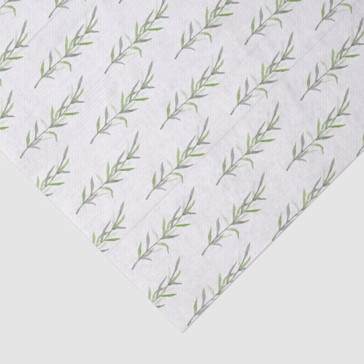 Rustiek Hout & Botanische Groene Bladeren Bruiloft Tissuepapier (Detail)