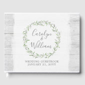 Rustiek hout & botanische krans bladeren bruiloft gastenboek (Voorkant)