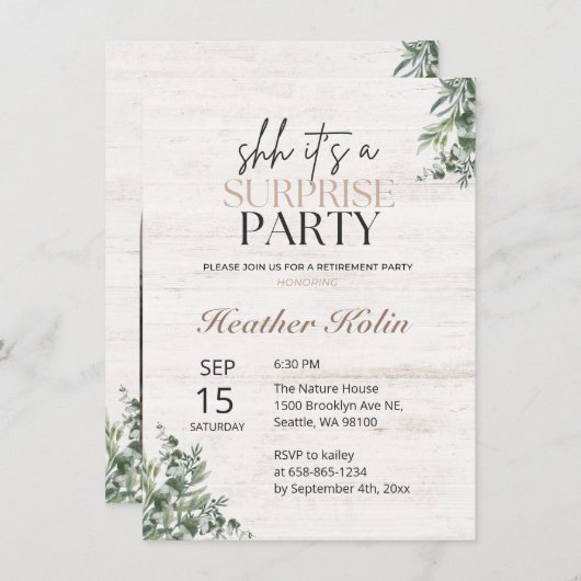 Rustiek hout botanische verrassing pensioen partij kaart (Voorkant / Achterkant)