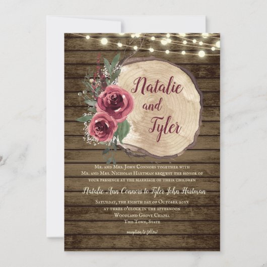 Rustiek Hout Bourgogne Bloemen|Boomplak Lichten We Kaart (Voorkant)