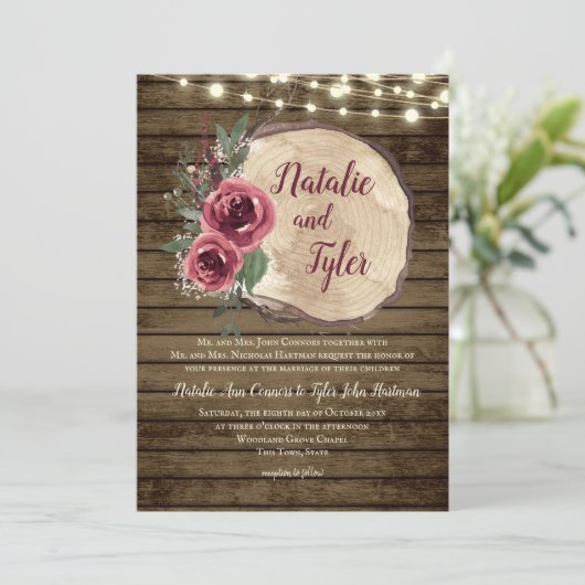 Rustiek Hout Bourgogne Bloemen|Boomplak Lichten We Kaart (Staand voorkant)