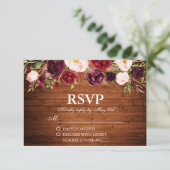 Rustiek Hout Bourgogne Bloemen Bruiloft RSVP (Staand voorkant)