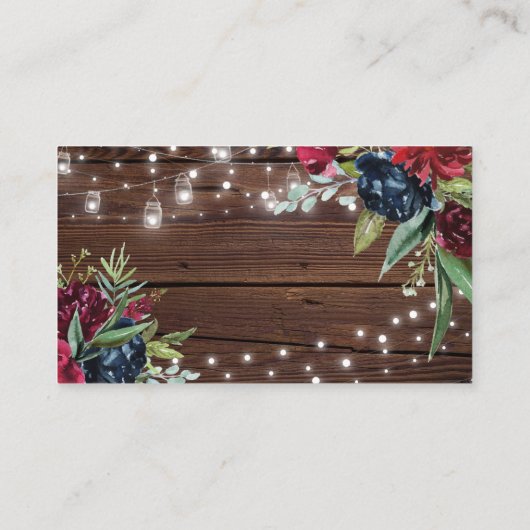 Rustiek Hout Bourgogne Bloemenverlichting Bruiloft Informatiekaartje (Achterkant)