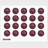 Rustiek Hout Bourgogne Rode Mr en Mrs Wedding Ronde Sticker (Vel)
