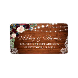 Rustiek Hout Bourgondië Blauw Bloemen Adres Etiket