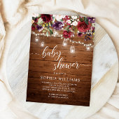 Rustiek Hout Bourgondië Bloemen Baby shower Kaart