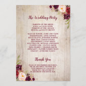 Rustiek Hout Bourgondië Bloemen Huwelijksceremonie Programmakaart (Achterkant)