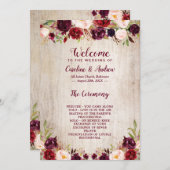 Rustiek Hout Bourgondië Bloemen Huwelijksceremonie Programmakaart (Voorkant / Achterkant)