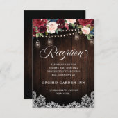 Rustiek Hout Bourgondië Bloemen Mason Jar Receptie Informatiekaartje (Voorkant / Achterkant)