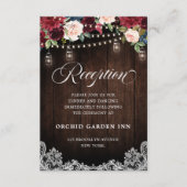 Rustiek Hout Bourgondië Bloemen Mason Jar Receptie Informatiekaartje (Voorkant)