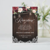 Rustiek Hout Bourgondië Bloemen Mason Jar Receptie Informatiekaartje (Staand voorkant)