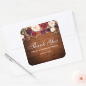 Rustiek hout Bourgondië bloemenbruiloft dank u Vierkante Sticker (Envelop)