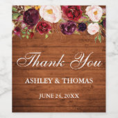 Rustiek hout Bourgondië bloemenbruiloft dank u Wijn Etiket (Enkel label)