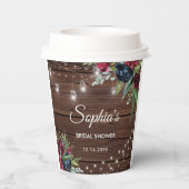 Rustiek hout Bourgondië Floral Lights Bridal Papieren Bekers (Achterkant)