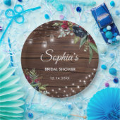 Rustiek hout Bourgondië Floral Lights Bridal Papieren Bordje (Feest)