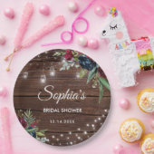 Rustiek hout Bourgondië Floral Lights Bridal Papieren Bordje (Feest)