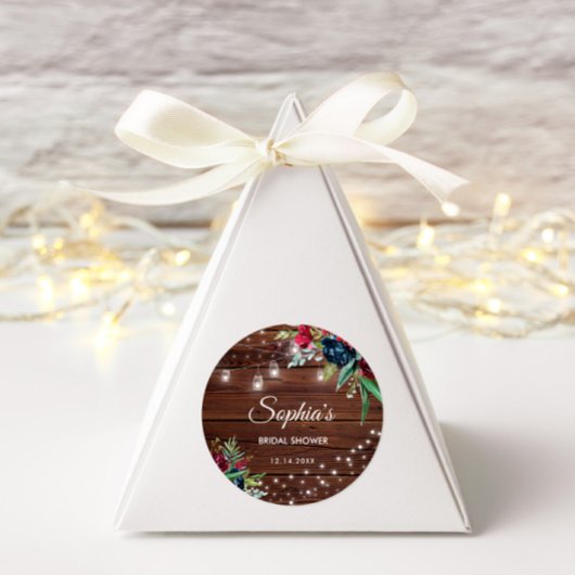 Rustiek hout Bourgondië Floral Lights Bridal Ronde Sticker