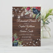 Rustiek Hout Bourgondië Floral Lights Diner Kaart (Staand voorkant)