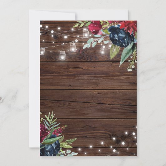 Rustiek Hout Bourgondië Floral Lights Diner Kaart (Achterkant)