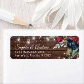 Rustiek Hout Bourgondië Floral Lights Trouwadres Etiket (Insitu)