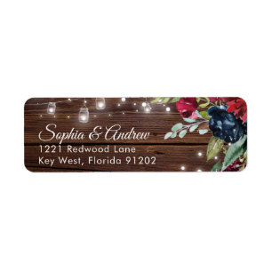 Rustiek Hout Bourgondië Floral Lights Trouwadres Etiket