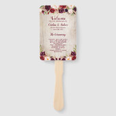 Rustiek Hout Bourgondië Rood Bloemen Huwelijk Prog Handwaaier (Voorkant)