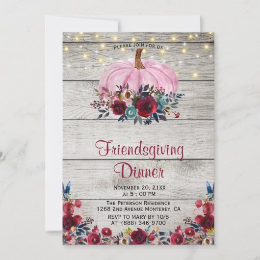 Rustiek Hout Bourgondië Vriendschappen Uitnodiging (Voorkant)