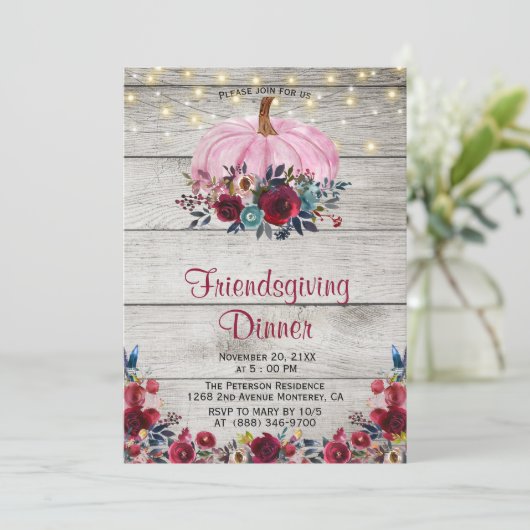 Rustiek Hout Bourgondië Vriendschappen Uitnodiging (Staand voorkant)