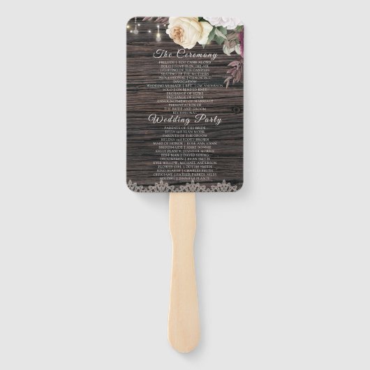 Rustiek hout bruiloft kant bloemenbruiloft program handwaaier (Achterkant)