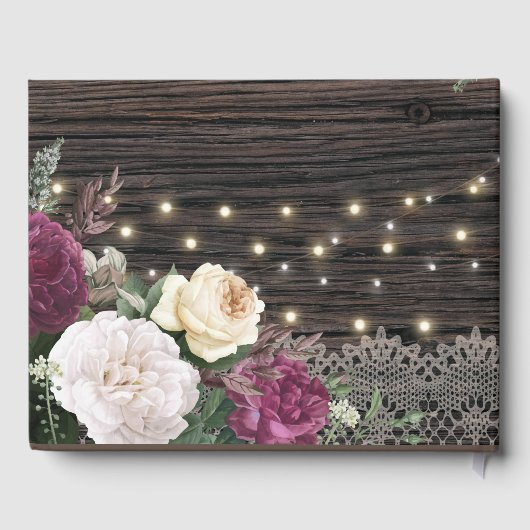 Rustiek hout bruiloft kant Floral Gastenboek (Achterkant)