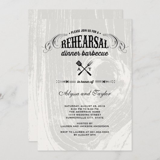 Rustiek hout bruiloft repetitie diner BBQ Party Kaart (Voorkant / Achterkant)