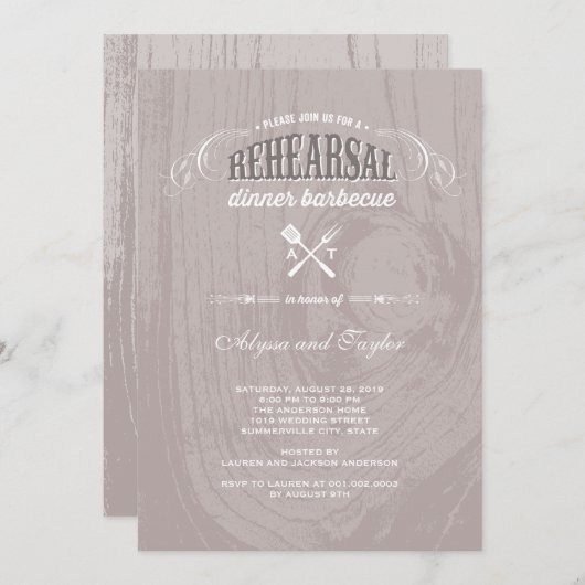 Rustiek hout bruiloft repetitie diner BBQ Party Kaart (Voorkant / Achterkant)