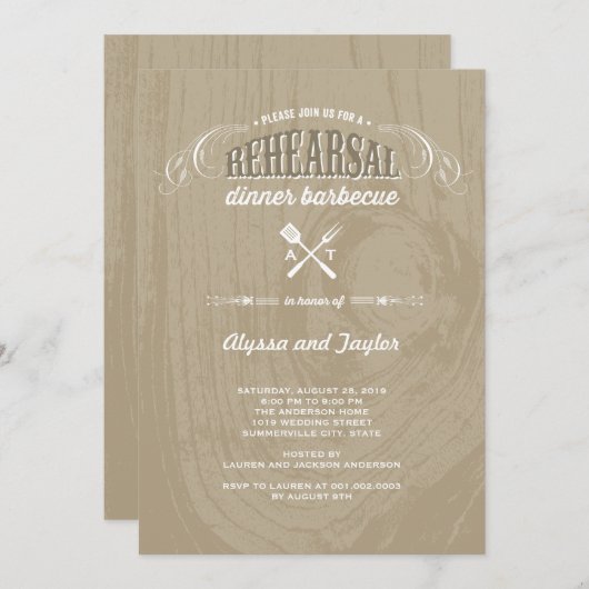 Rustiek hout bruiloft repetitie diner BBQ Party Kaart (Voorkant / Achterkant)