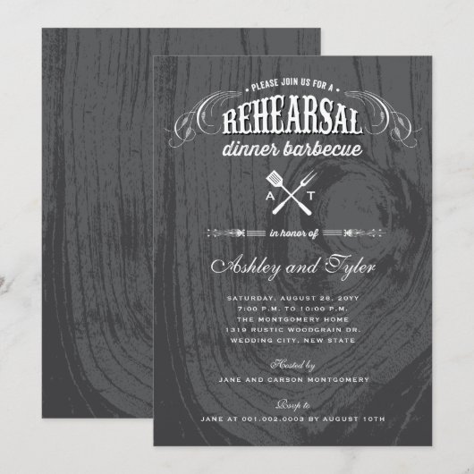 Rustiek hout bruiloft repetitie diner BBQ Party Kaart (Voorkant / Achterkant)