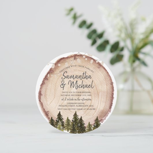 Rustiek hout bruiloft string licht kaart (Staand voorkant)