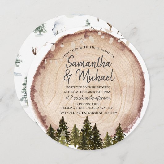 Rustiek hout bruiloft string licht kaart (Voorkant / Achterkant)