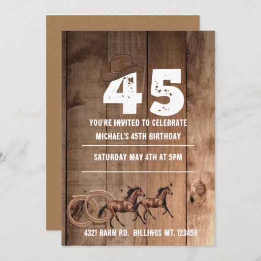 Rustiek hout bruin cowboy thema 45e verjaardag kaart (Voorkant / Achterkant)