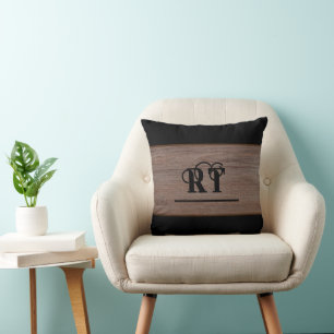Rustiek hout bruin en zwart monogram kussen