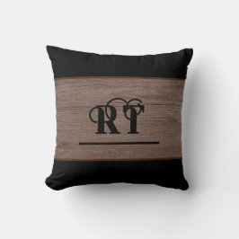 Rustiek hout bruin en zwart monogram kussen