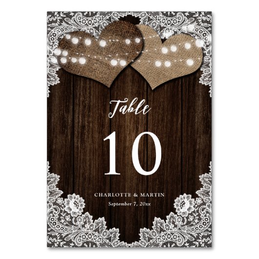 Rustiek Hout Burlap Bloemen Kant Country Wedding Kaart (Voorkant)