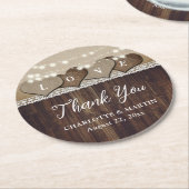 Rustiek Hout Burlap en kant bruiloft Dank u Ronde Kartonnen Onderzetter (Gebogen)