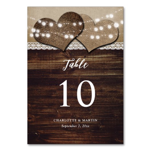 Rustiek Hout Burlap Kant String Lichten Schuur Huw Kaart (Voorkant)