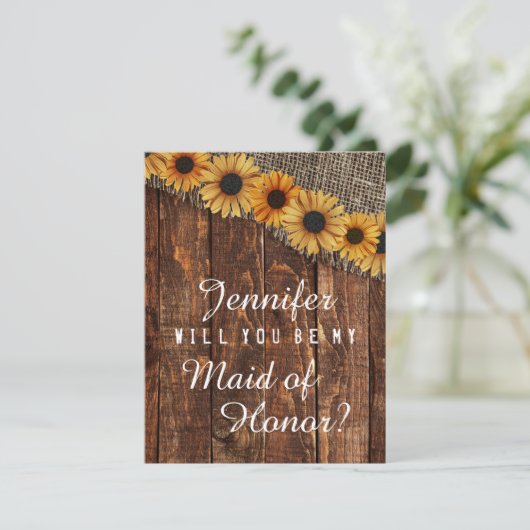 Rustiek hout & Burlap zal je mijn bruidsmeisje zij Kaart (Staand voorkant)