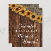 Rustiek hout & Burlap zal je mijn bruidsmeisje zij Kaart (Voorkant / Achterkant)
