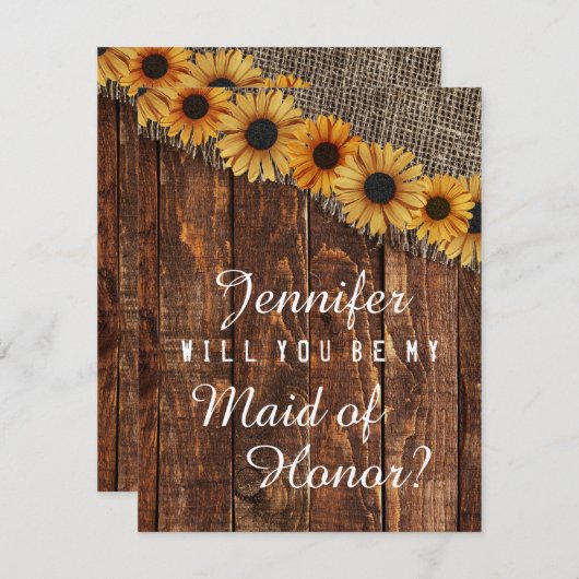 Rustiek hout & Burlap zal je mijn bruidsmeisje zij Kaart (Voorkant / Achterkant)